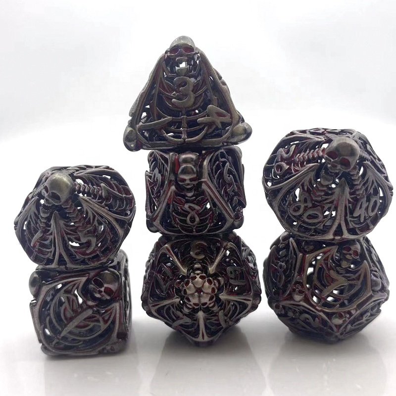 DND Metal hollow dice Polyhedral shape Dungeons & Dragons COC board game dice Skull