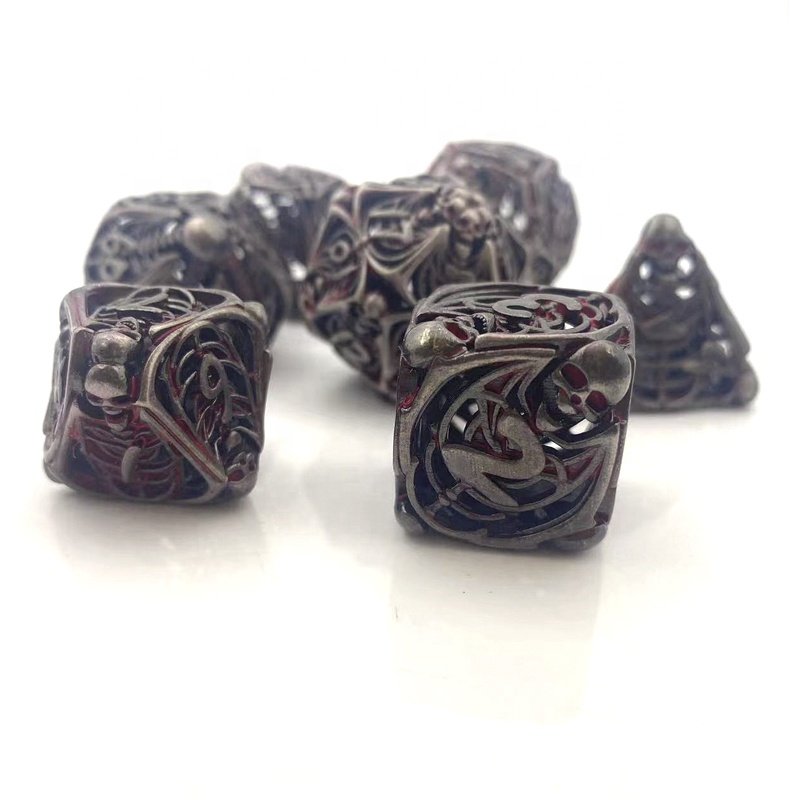 DND Metal hollow dice Polyhedral shape Dungeons & Dragons COC board game dice Skull
