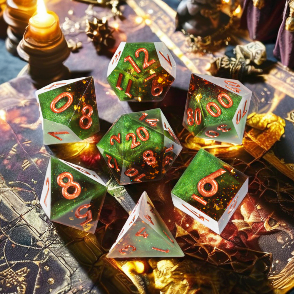 MINI PLANET Two Color DND Dice Set Handmade Polyhedral Resin Dice RPG Dragon&Dungeon Game Wholesale Custom DND Dice Sharp Edges