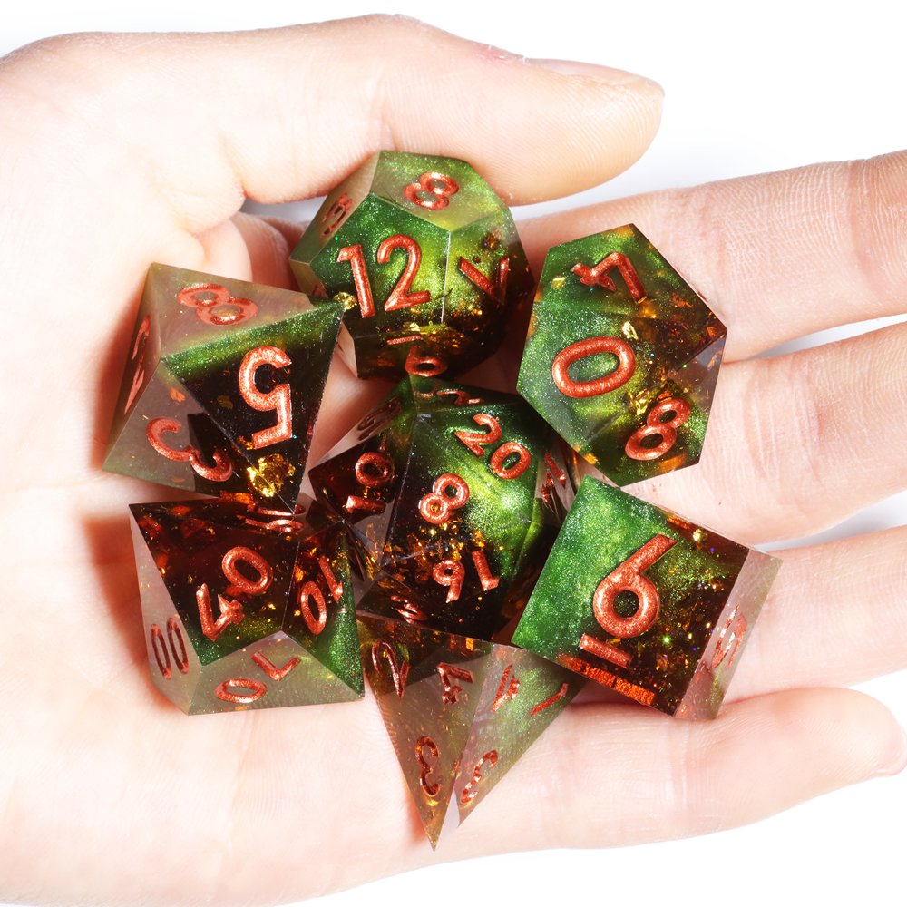 MINI PLANET Two Color DND Dice Set Handmade Polyhedral Resin Dice RPG Dragon&Dungeon Game Wholesale Custom DND Dice Sharp Edges