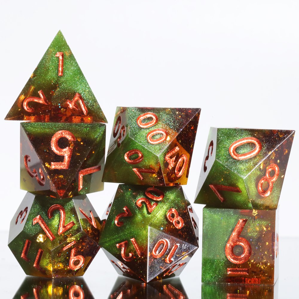 MINI PLANET Two Color DND Dice Set Handmade Polyhedral Resin Dice RPG Dragon&Dungeon Game Wholesale Custom DND Dice Sharp Edges