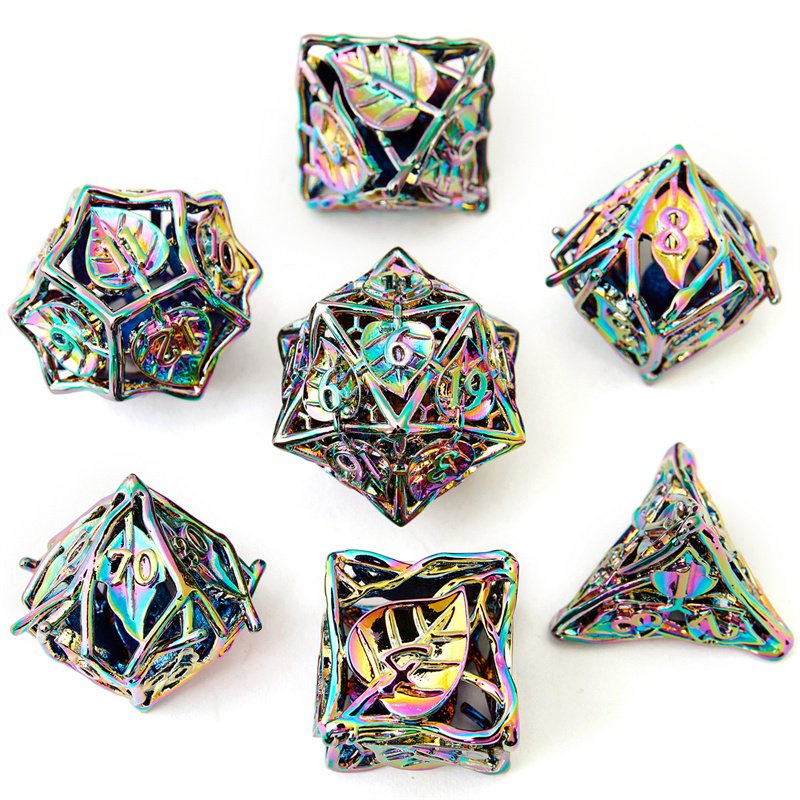 7pcs hollow leaf metal dice set for role-playing games, exquisite board game COC dice, suitable for Dungeons&Dragons games