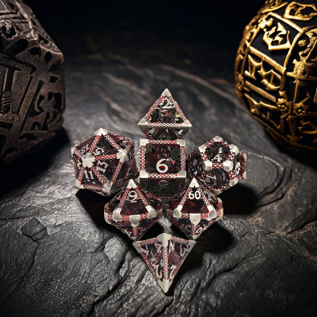 Mini Planet Wholesale RPG Board Games Handmade polyhedral Hollow Copper Metal 7pcs Dice Set Custom Logo for DND MTG Players