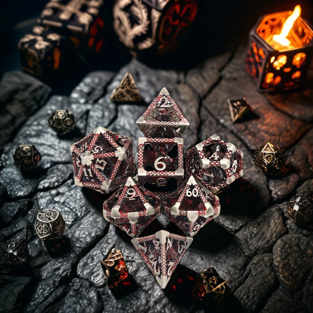 Mini Planet Wholesale RPG Board Games Handmade polyhedral Hollow Copper Metal 7pcs Dice Set Custom Logo for DND MTG Players