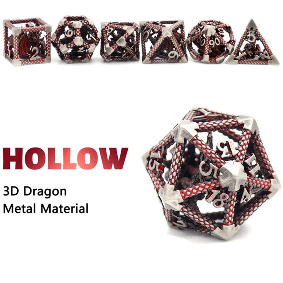 Mini Planet Wholesale RPG Board Games Handmade polyhedral Hollow Copper Metal 7pcs Dice Set Custom Logo for DND MTG Players