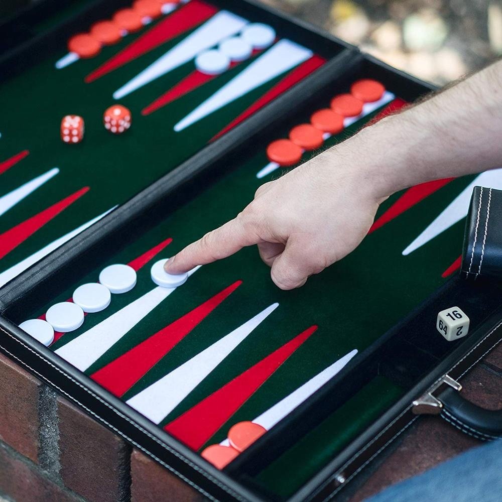 Classical Handmade Wood&Leather Backgammon Chess Board Game Set with logo printing