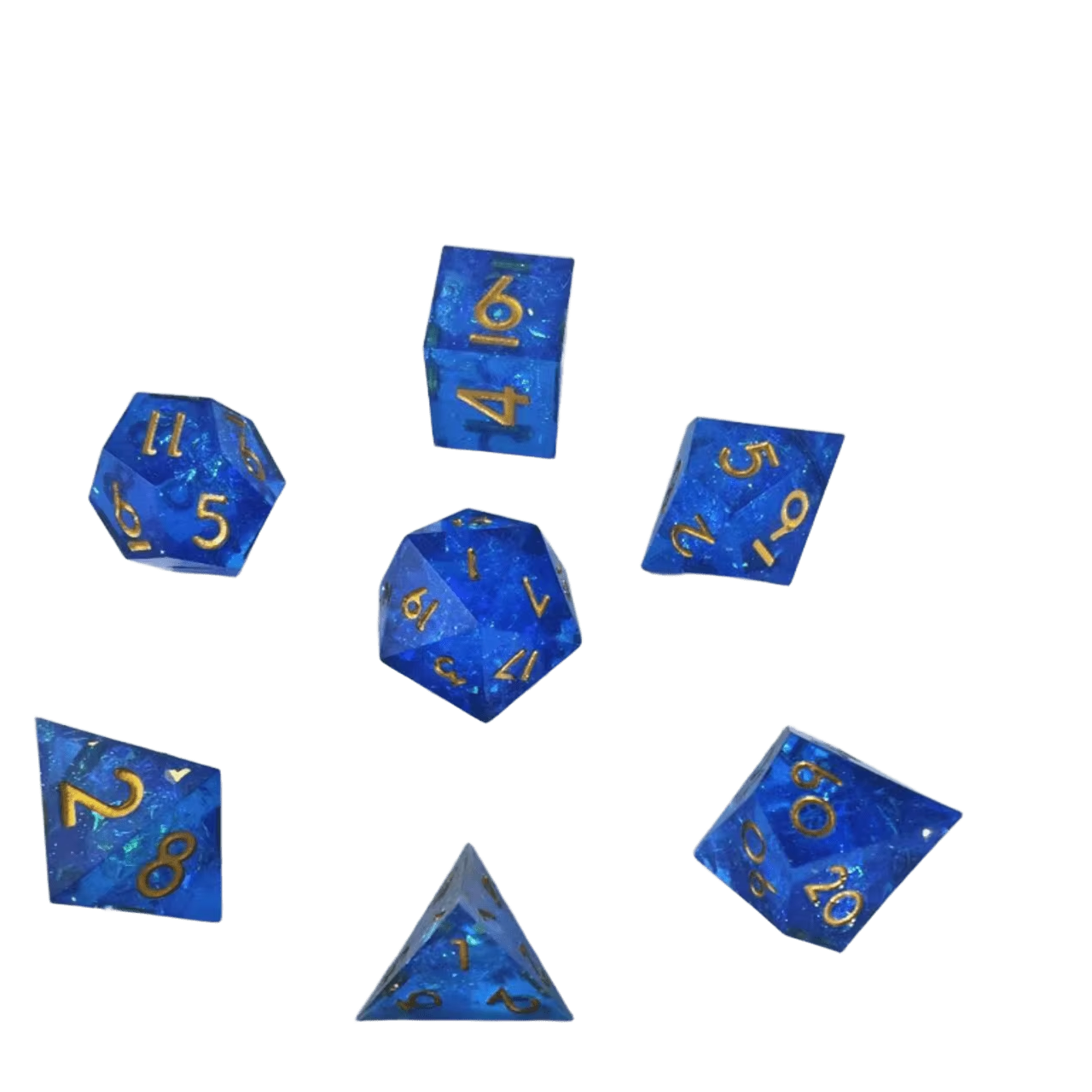 7pcs DND Dice Set Handcrafted Resin Dice with Sharp Edge for RPG Dungeons and Dragons Board Game Blue Galaxy Dice