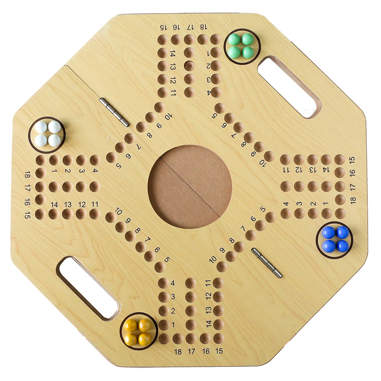21" Foldable Original Marble Board Game Wooden Board Double Sided Painted 6 Colors 24 Marbles 6 Dice Game Set