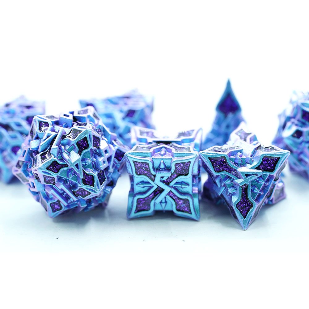 2024 New Design blue Leaf shape Antique Zinc alloy with mica dnd dice set 7pcs full set