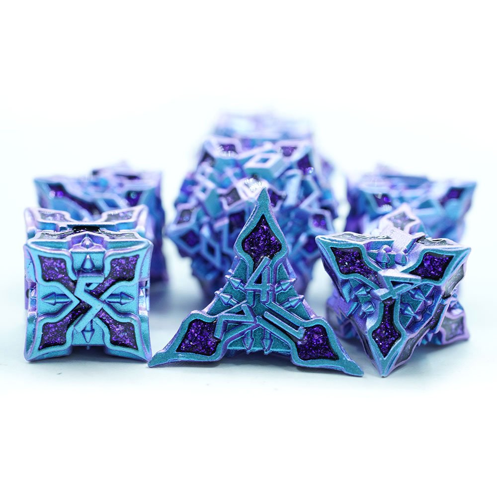 2024 New Design blue Leaf shape Antique Zinc alloy with mica dnd dice set 7pcs full set