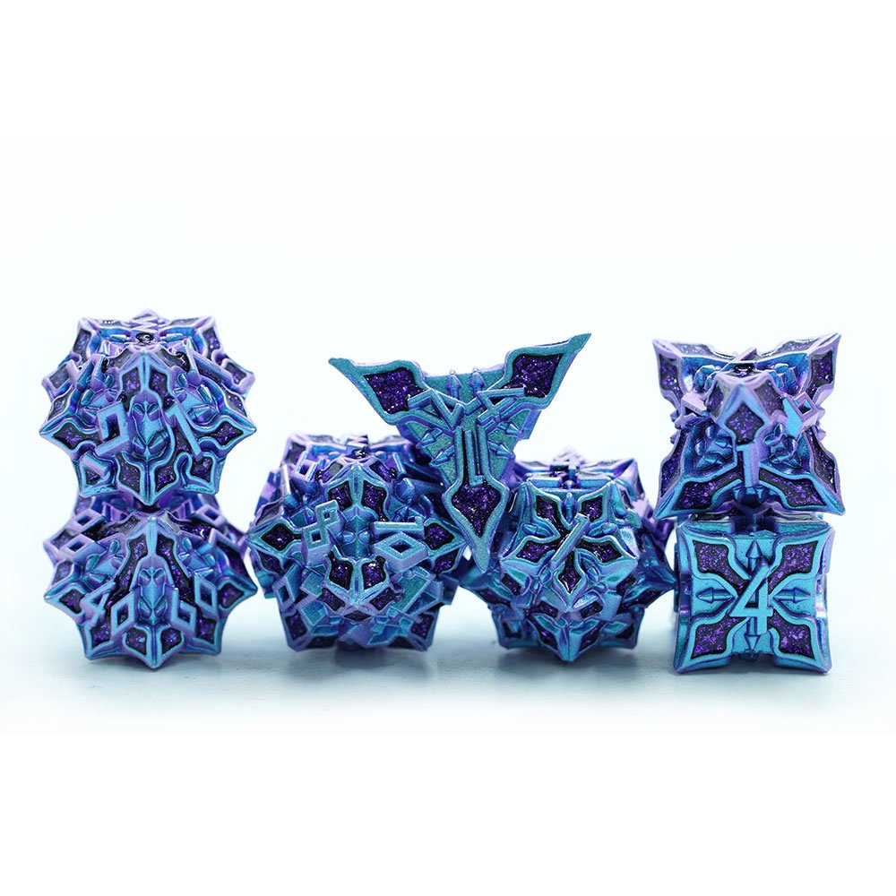 2024 New Design blue Leaf shape Antique Zinc alloy with mica dnd dice set 7pcs full set