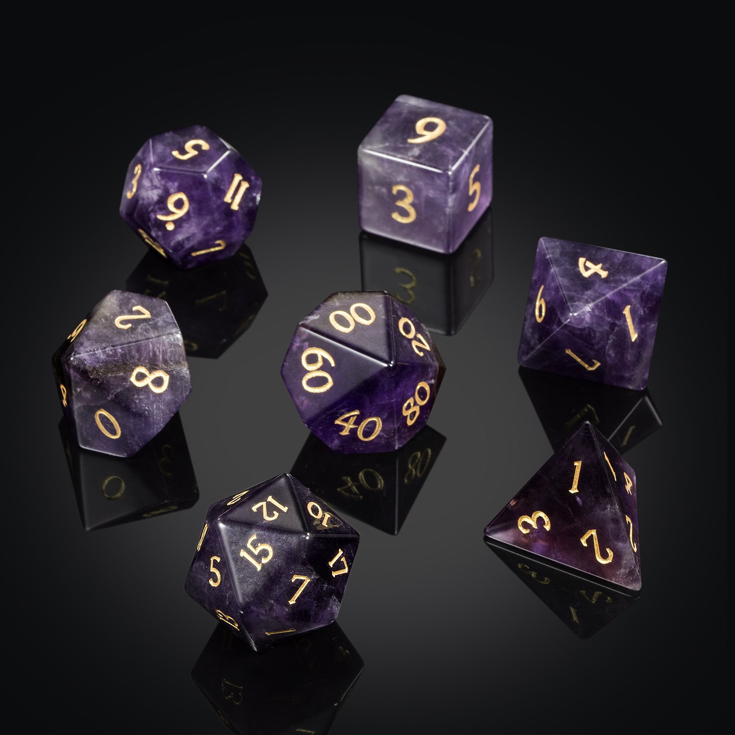 Amethyst Natural Gemstone Dice d&d Cat's Eye DND Dice Handmade Stone Polyhedral Dice Set for MTG Table Games Purple Crystal