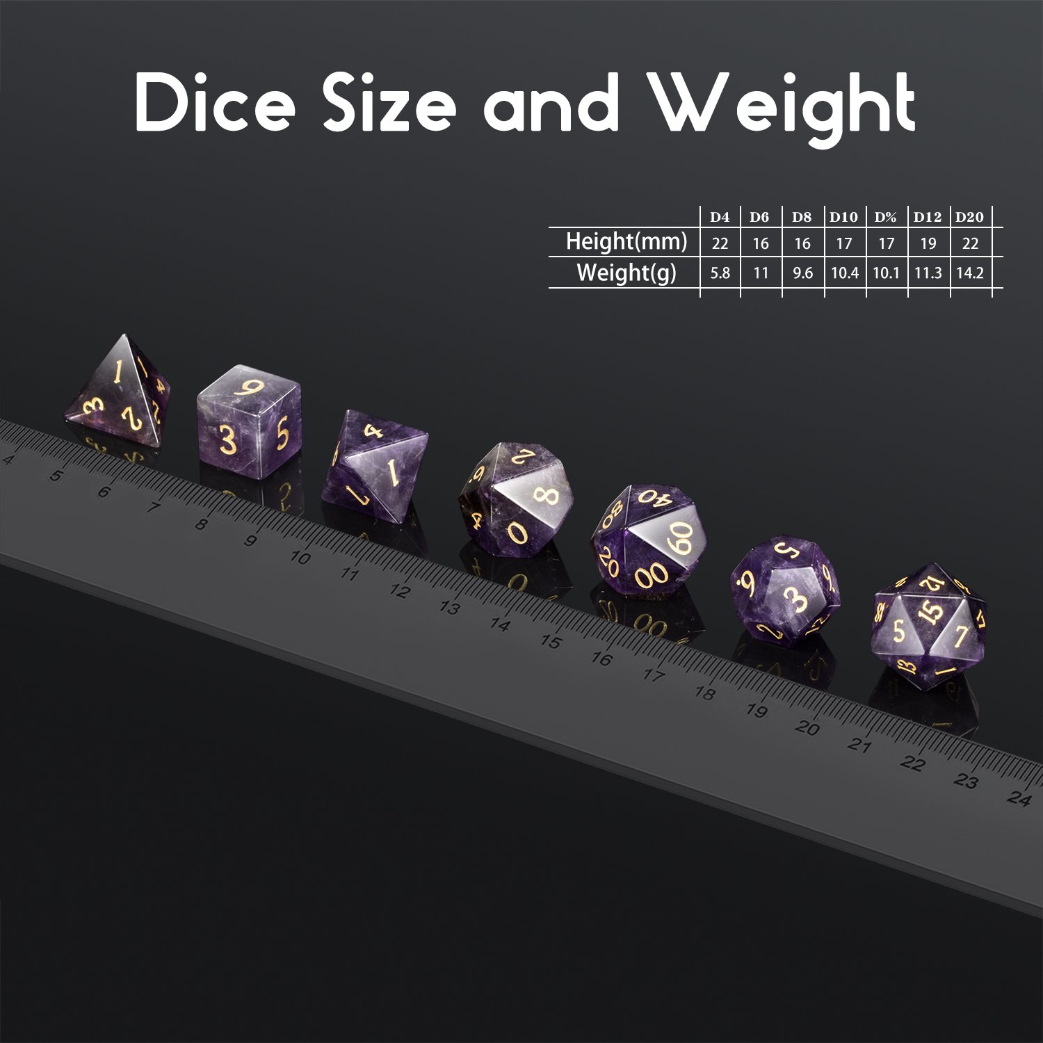 Amethyst Natural Gemstone Dice d&d Cat's Eye DND Dice Handmade Stone Polyhedral Dice Set for MTG Table Games Purple Crystal