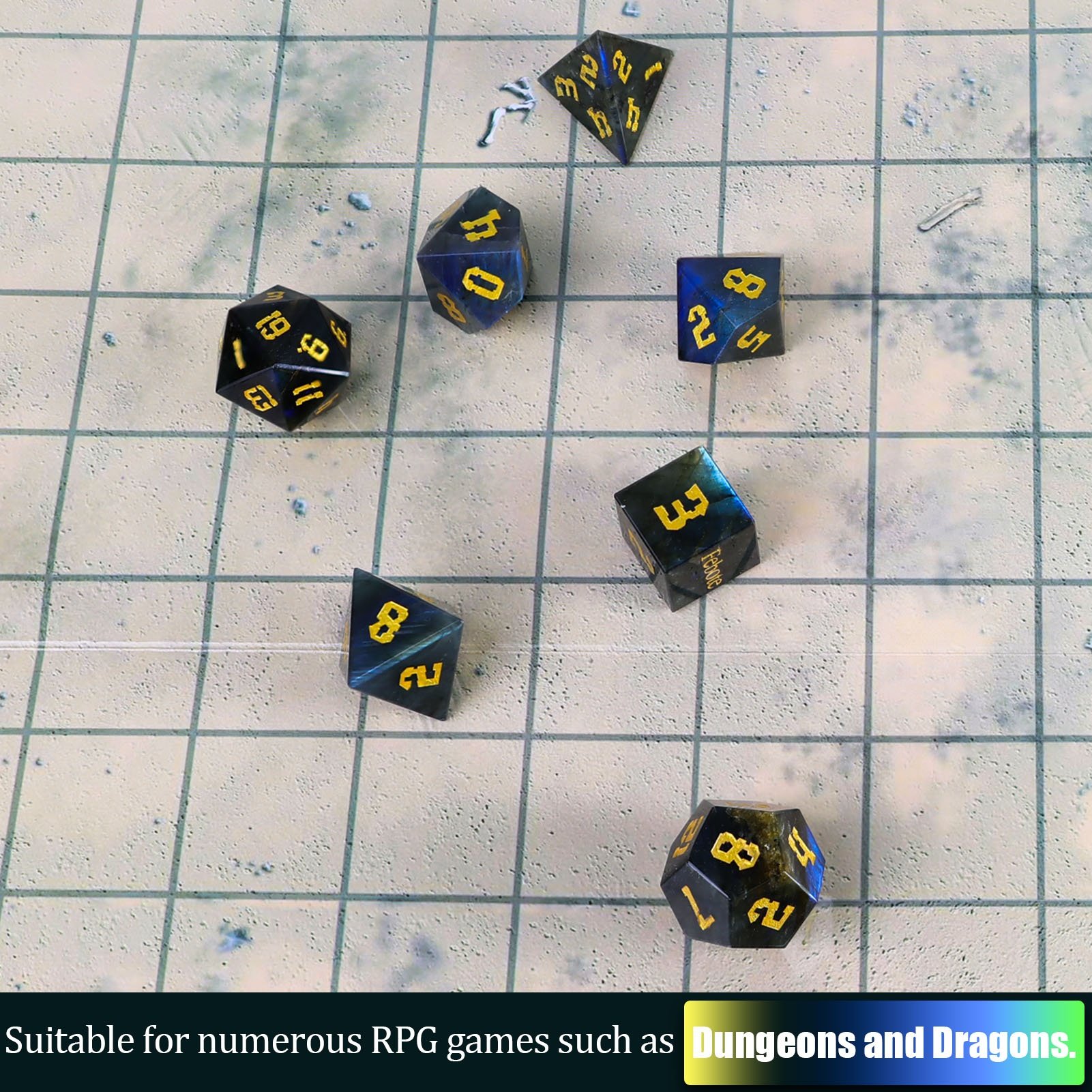 Natural Labradorite Stone Dice DND Gemstone Dice Set For Dungeons And Dragons RPG
