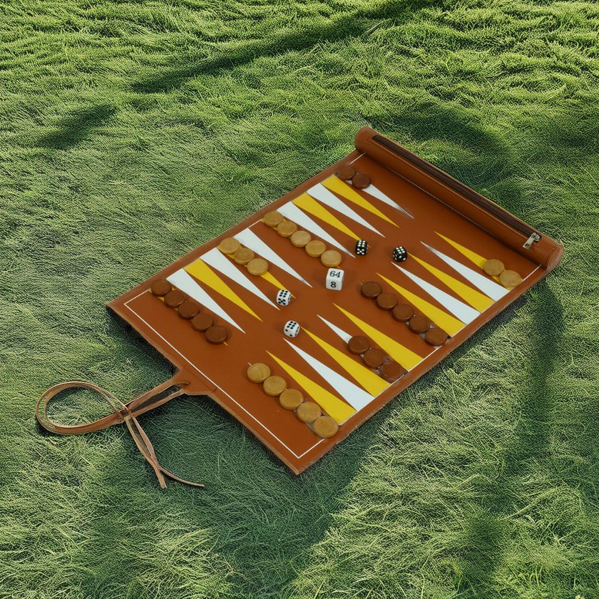 Sonny Custom Wholesale 15 Inch Small Brown Leather Travel Roll Up Backgammon Set