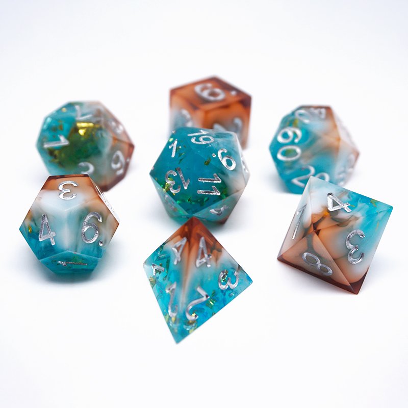 Custom Resin Running Group Dice Set 7 Pieces Colorful Sharp Edge Dice NICE Premium Polyhedral Dice Set D6 D8 D10 D12 D% D20