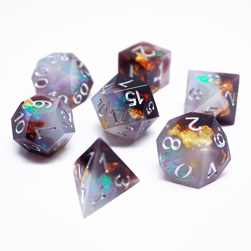 Custom Resin Running Group Dice Set 7 Pieces Colorful Sharp Edge Dice NICE Premium Polyhedral Dice Set D6 D8 D10 D12 D% D20