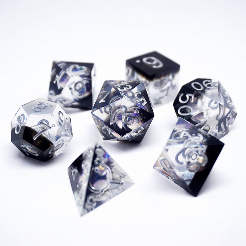 Custom Resin Running Group Dice Set 7 Pieces Colorful Sharp Edge Dice NICE Premium Polyhedral Dice Set D6 D8 D10 D12 D% D20