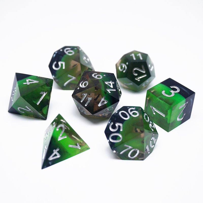 Custom Resin Running Group Dice Set 7 Pieces Colorful Sharp Edge Dice NICE Premium Polyhedral Dice Set D6 D8 D10 D12 D% D20