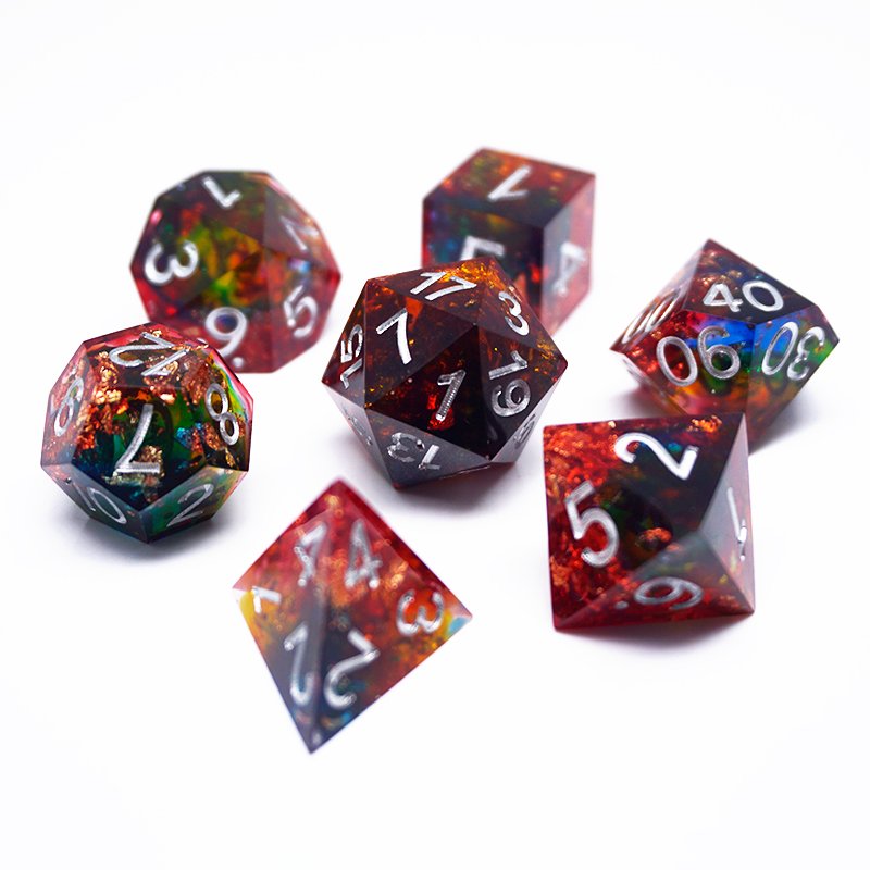Custom Resin Running Group Dice Set 7 Pieces Colorful Sharp Edge Dice NICE Premium Polyhedral Dice Set D6 D8 D10 D12 D% D20