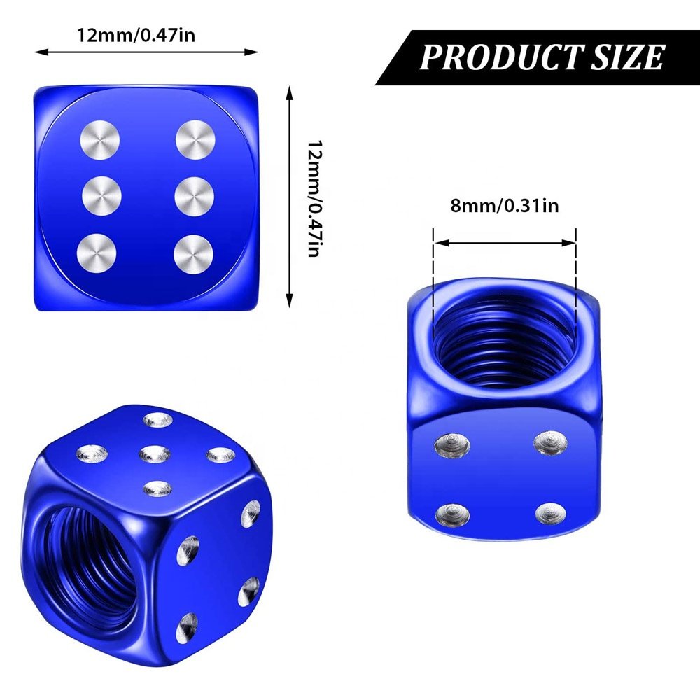 Aluminum dice tire valve caps anodized wheel rim tire stem covers universal car air valves dust-proof covers