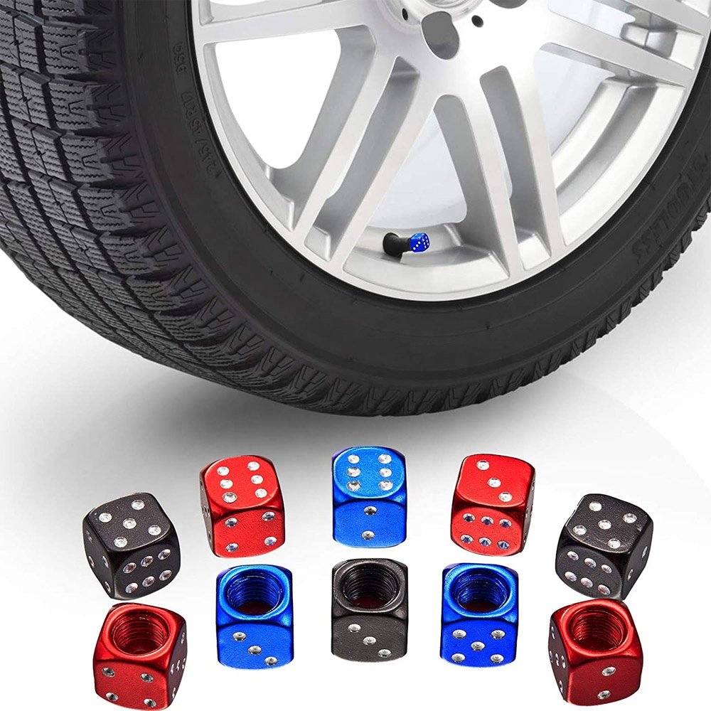 Aluminum dice tire valve caps anodized wheel rim tire stem covers universal car air valves dust-proof covers
