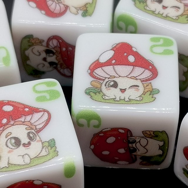 Printed Mushroom Dice 6-Sided Acrylic Dice 16mm