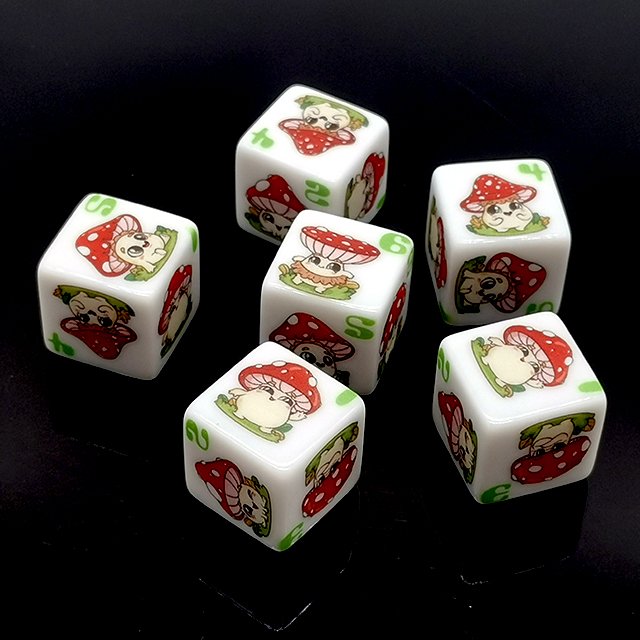 Printed Mushroom Dice 6-Sided Acrylic Dice 16mm