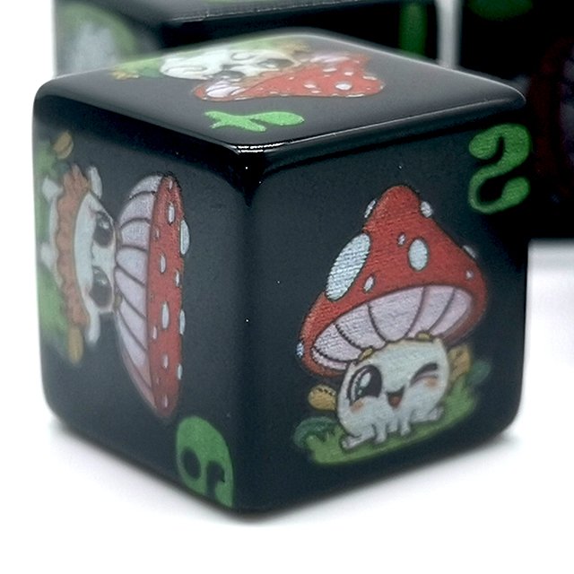 Printed Mushroom Dice 6-Sided Acrylic Dice 16mm