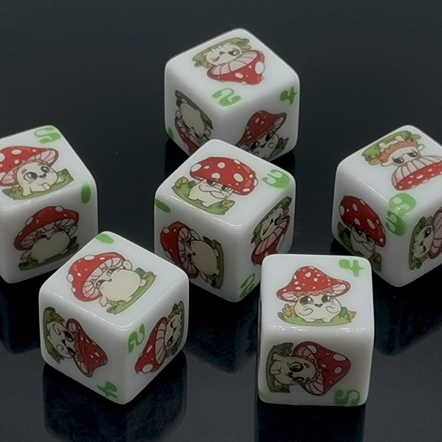 Printed Mushroom Dice 6-Sided Acrylic Dice 16mm