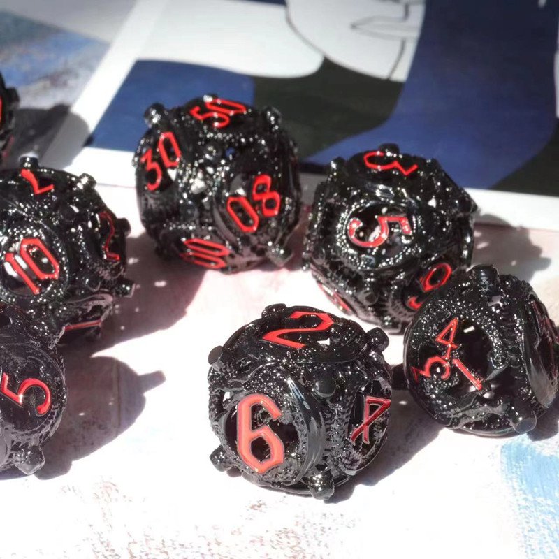 Mini Planet Wholesale RPG Board Games Handmade polyhedral Hollow Copper Metal 7pcs Dice Set Custom Logo for DND MTG Players