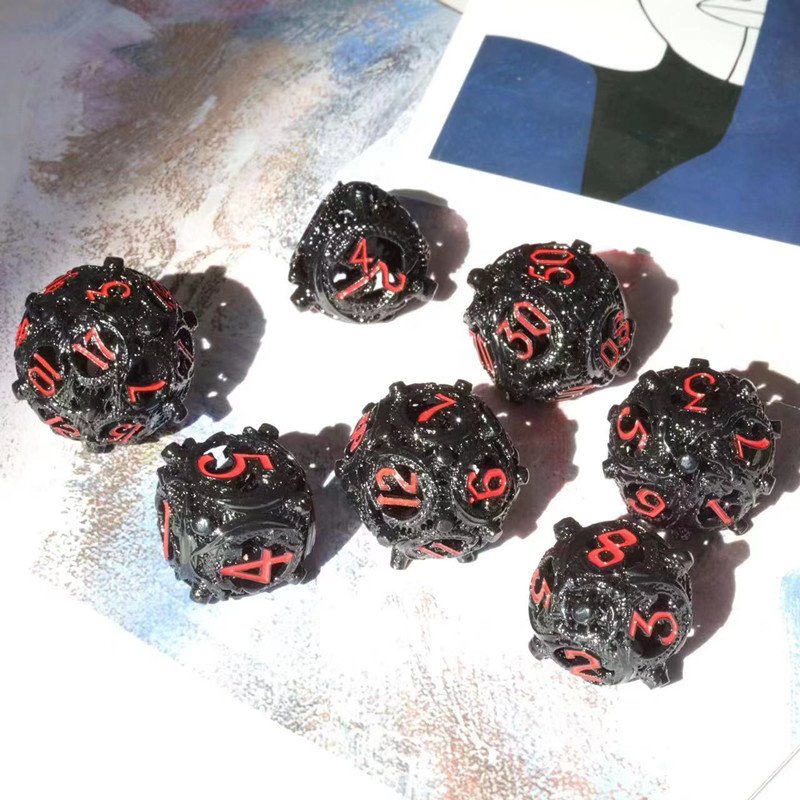 Mini Planet Wholesale RPG Board Games Handmade polyhedral Hollow Copper Metal 7pcs Dice Set Custom Logo for DND MTG Players