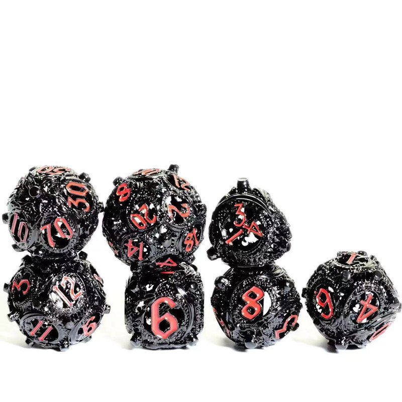 Mini Planet Wholesale RPG Board Games Handmade polyhedral Hollow Copper Metal 7pcs Dice Set Custom Logo for DND MTG Players