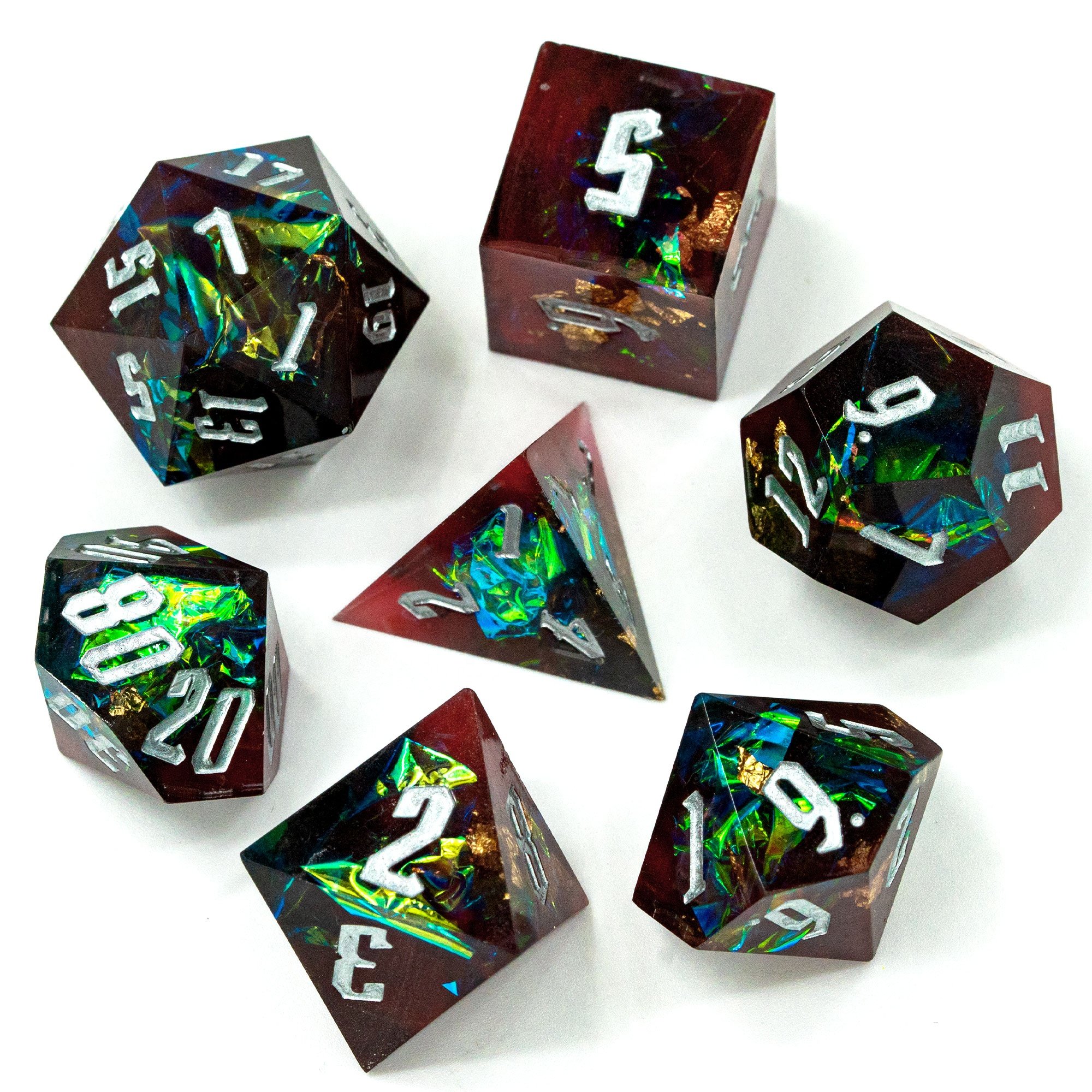 Udixi Resin Sharp edge Dice Set RPG Dungeons and Dragons custom logo Dice Red&Black
