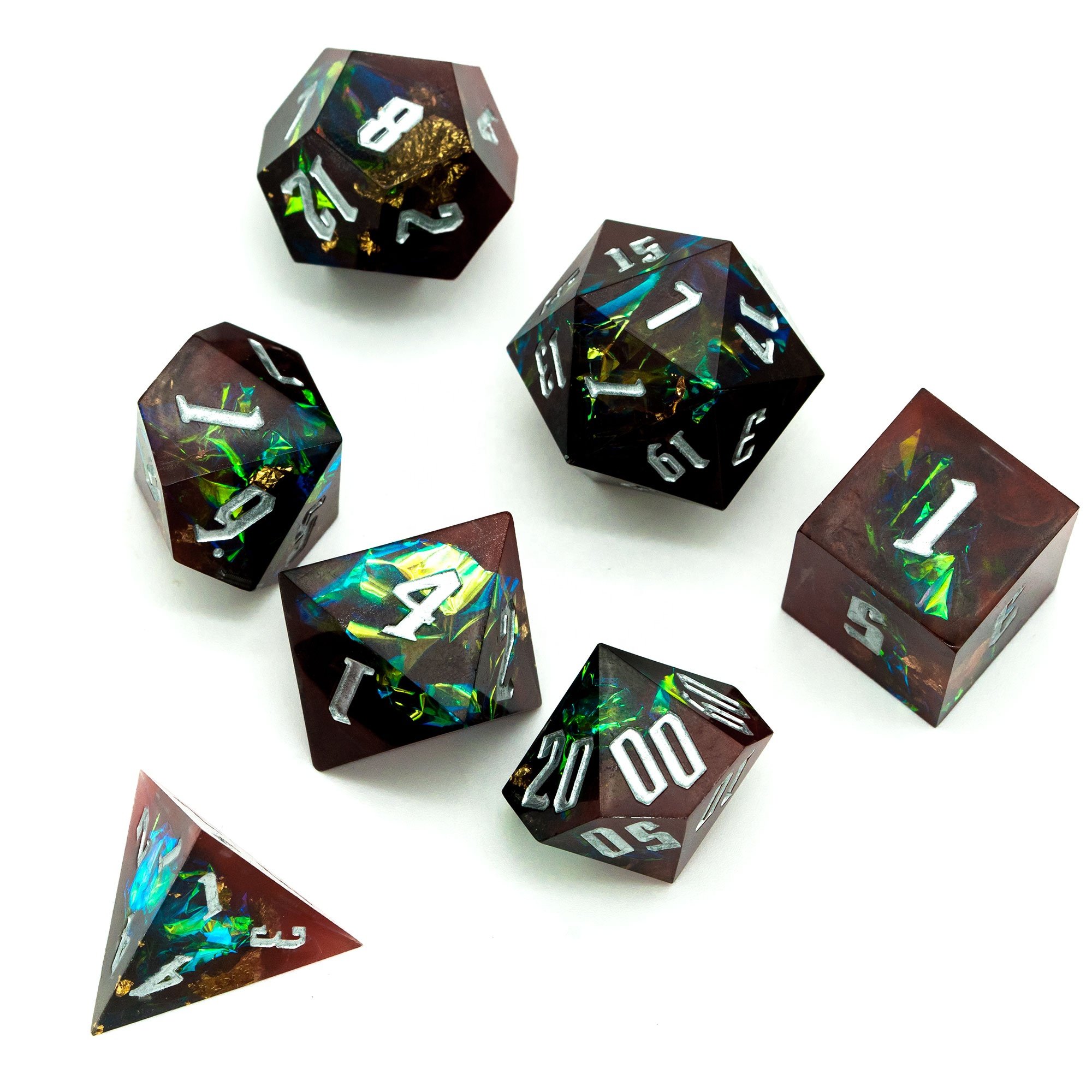 Udixi Resin Sharp edge Dice Set RPG Dungeons and Dragons custom logo Dice Red&Black