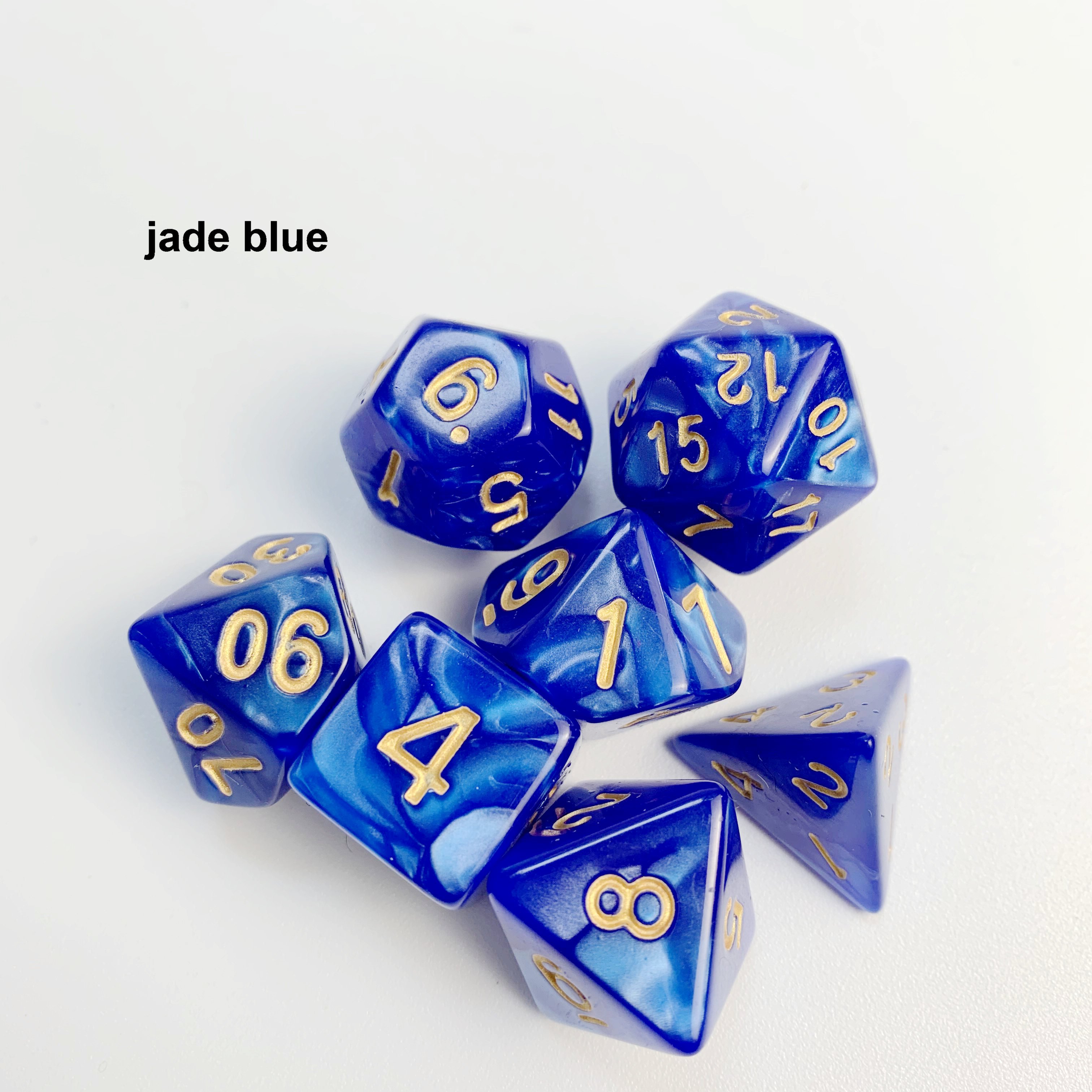 hot sell DND polyhedral TRPG colored jade multi colors custom 7PCS per set plastic dice set with numbers