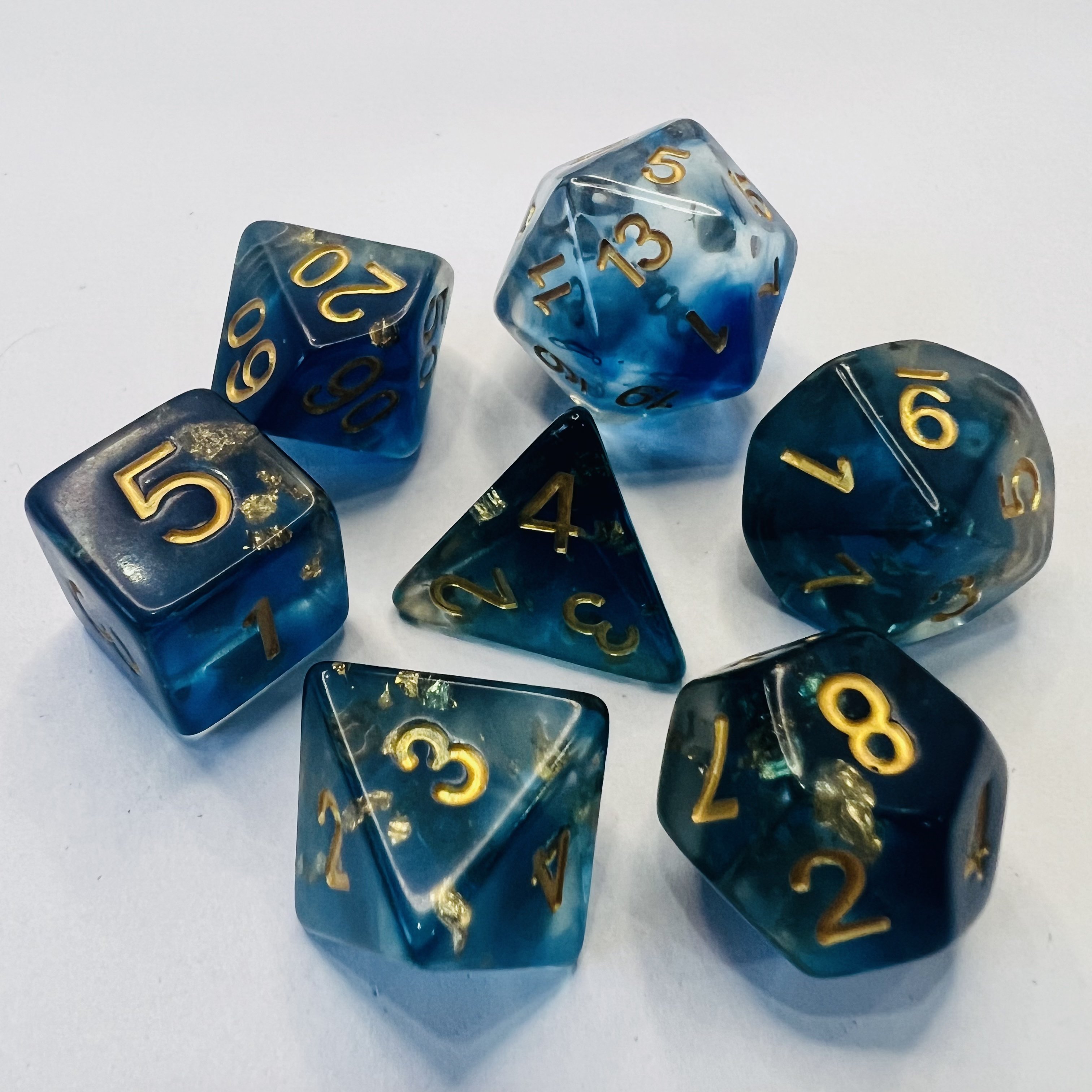 Polyhedral Printed Customise Size D&D Rpg With Gold Foil D6 Resin 7Pc Set Dices For Role Playing Table Games