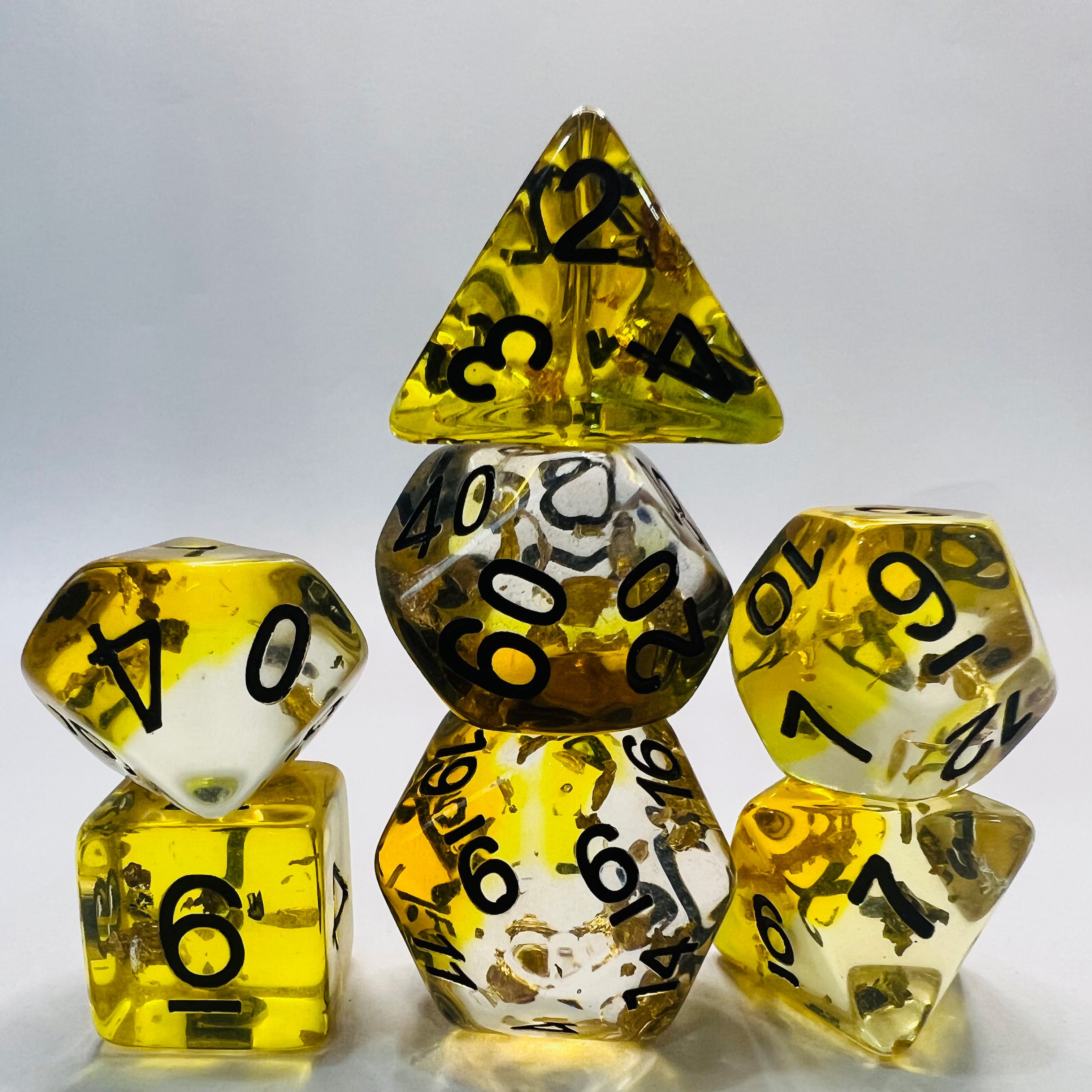 Polyhedral Printed Customise Size D&D Rpg With Gold Foil D6 Resin 7Pc Set Dices For Role Playing Table Games