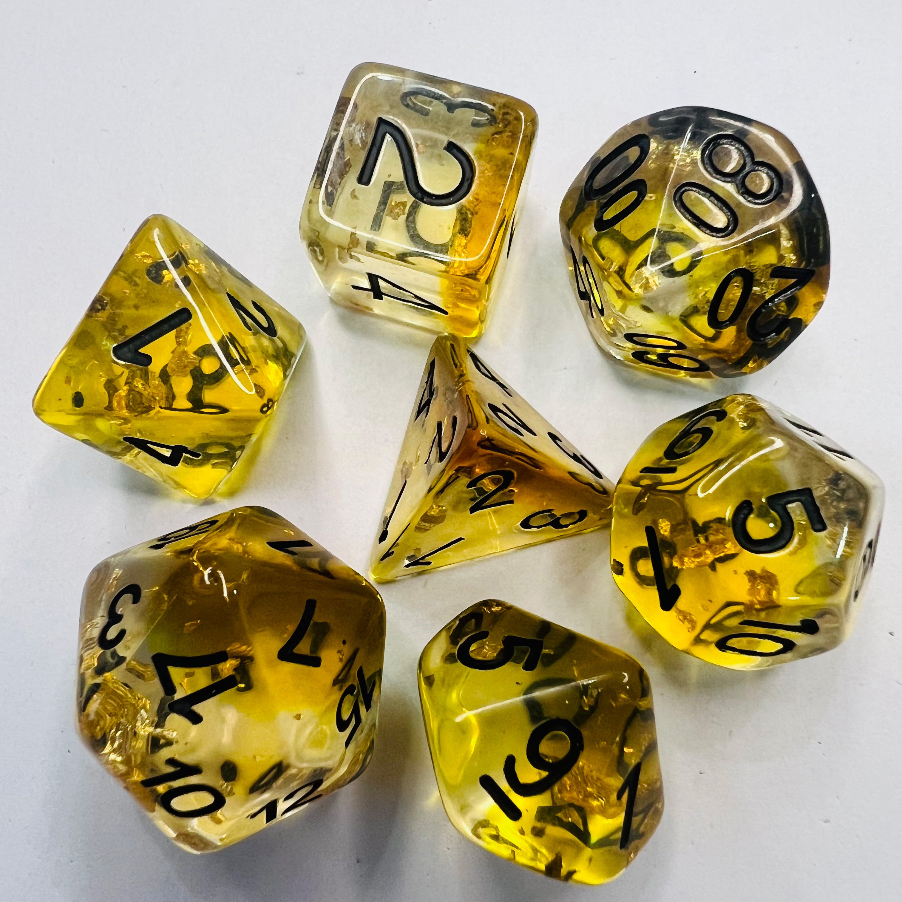 Polyhedral Printed Customise Size D&D Rpg With Gold Foil D6 Resin 7Pc Set Dices For Role Playing Table Games