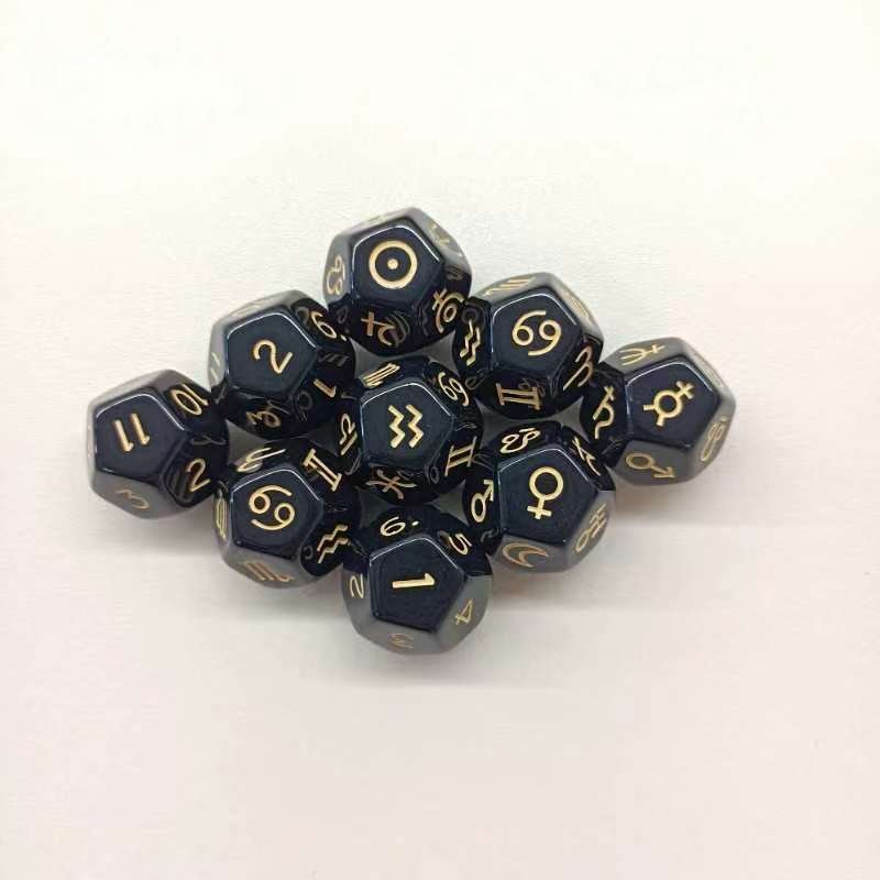 Black Resin 12-Sided Astrology Polyhedral Dice Set DND Game Set