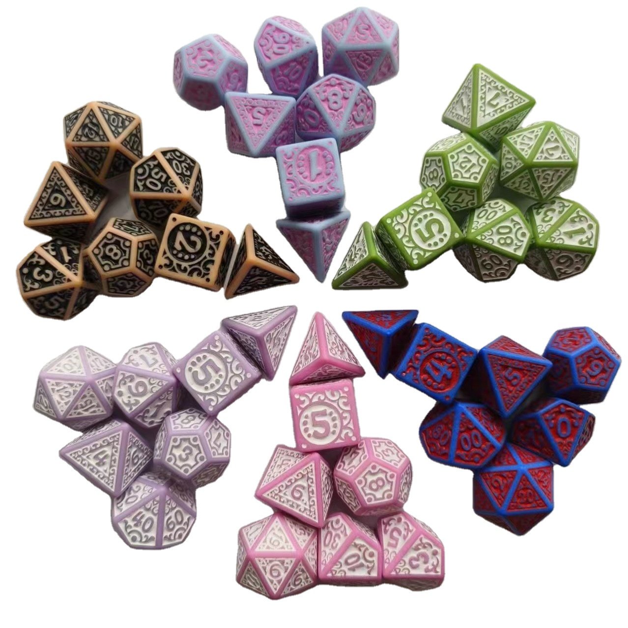 RTS loong series Acrylic bulk dice 7pcs per set dice gaming polyhedral 20 sided faces DND d&d plastic dice sets