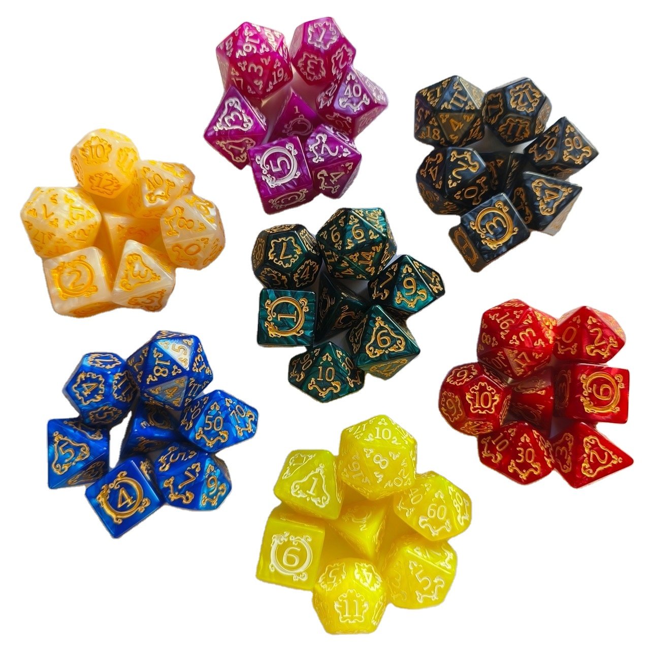 RTS loong series Acrylic bulk dice 7pcs per set dice gaming polyhedral 20 sided faces DND d&d plastic dice sets