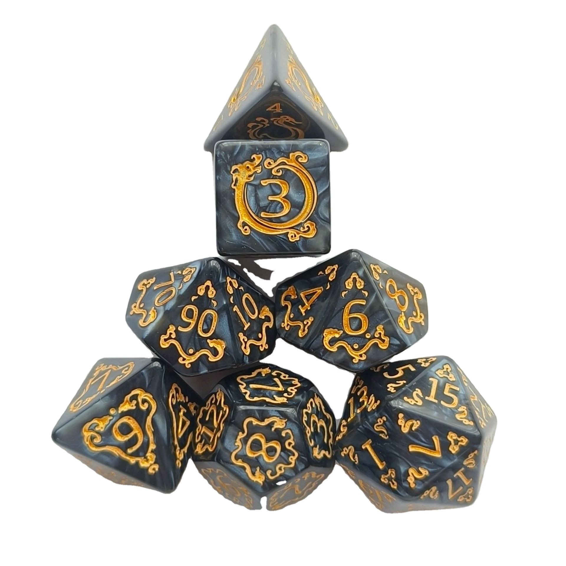 RTS loong series Acrylic bulk dice 7pcs per set dice gaming polyhedral 20 sided faces DND d&d plastic dice sets