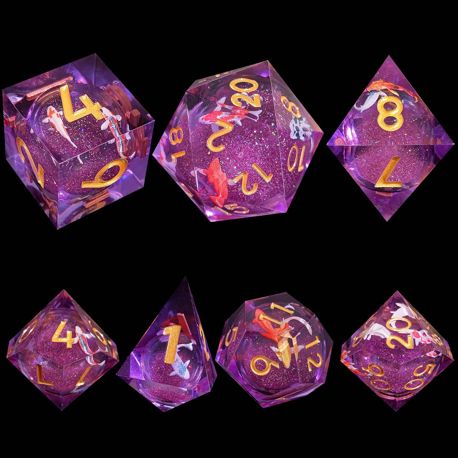 RL Liquid Core DND Dice Set, 7pcs Resin Sharp Edged Dice for Dungeons and Dragons, Handmade RPG Dice