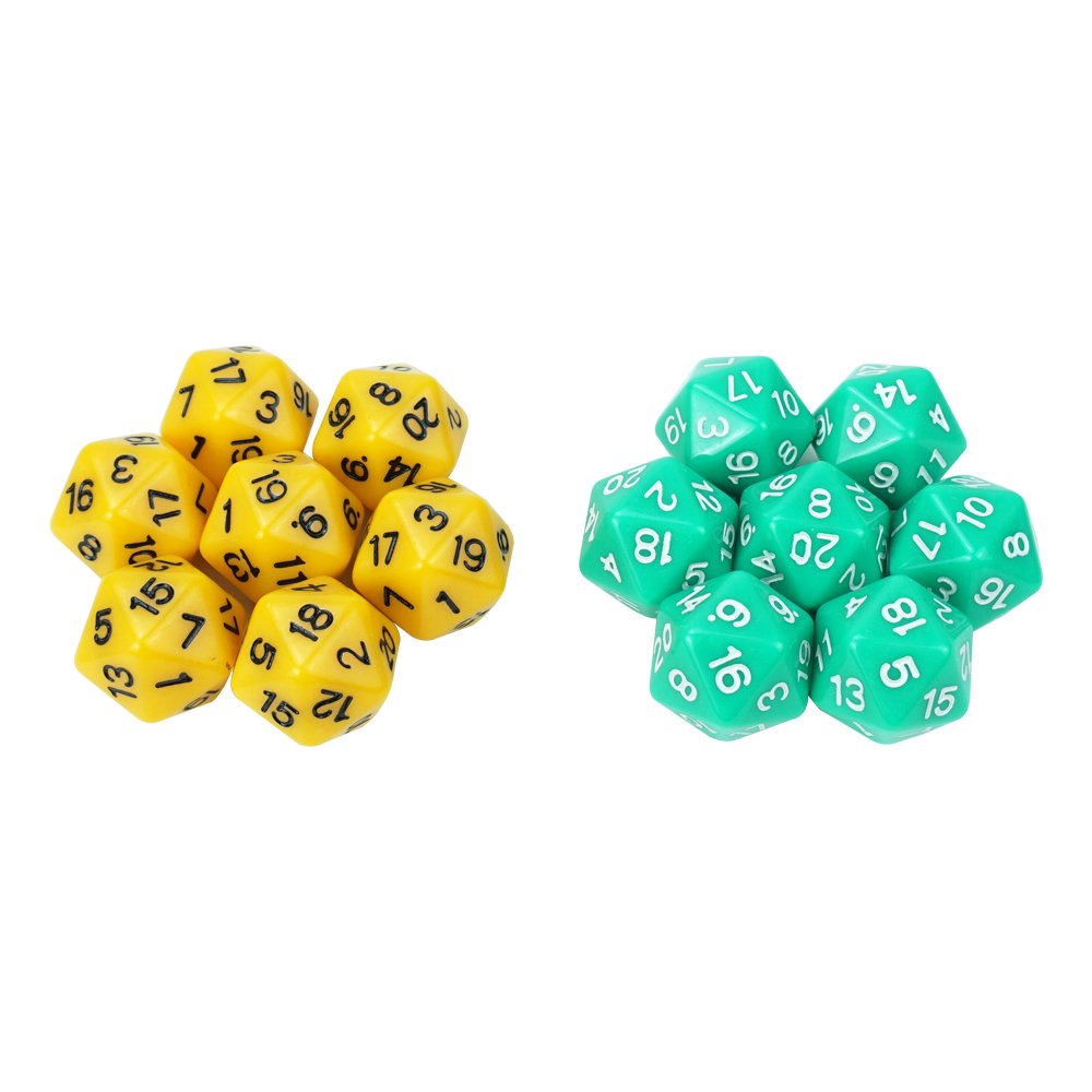 Hot sell colorful d20 sided dice green or yellow custom acrylic bulk dice with number for playing drink game