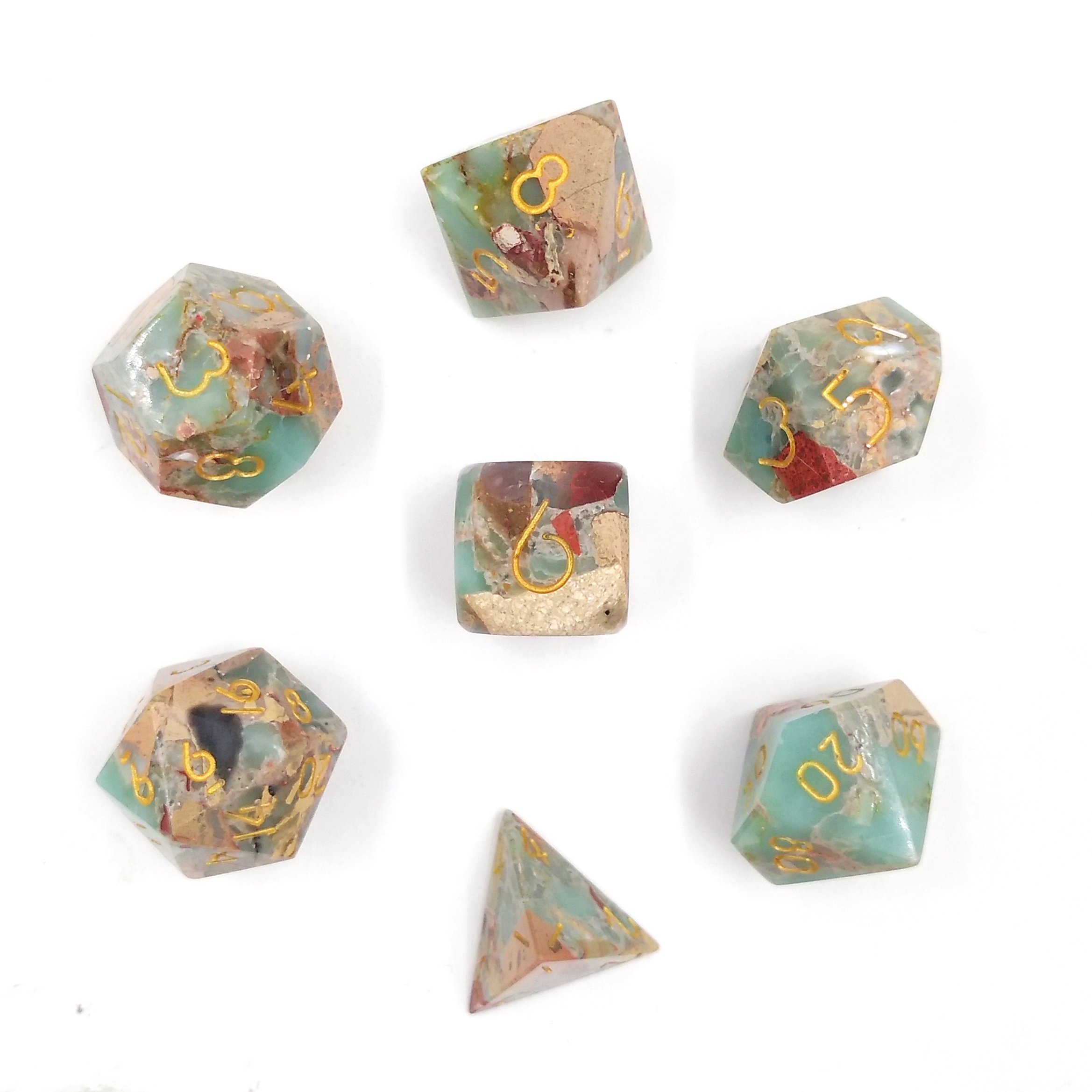 MBWS Handmade Custom Synthetic Stone Snake Skin Jasper Polyhedral Game Dice set