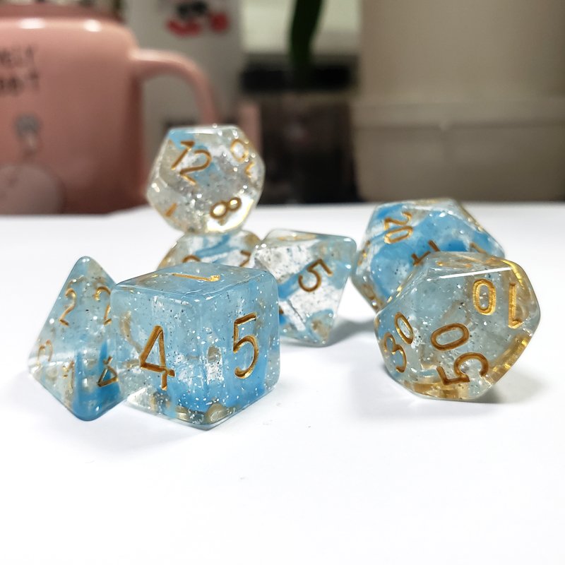 Customizable 16mm round Resin RPG Polyhedral Dungeons & Dragons D&D Glitter Dice Set with Colorful Logo