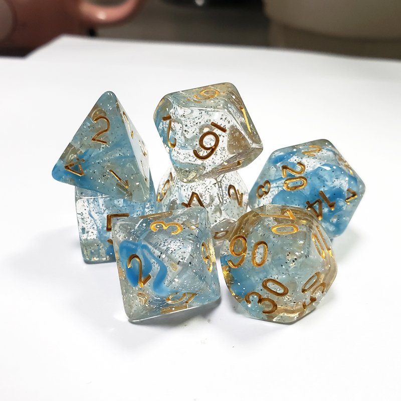 Customizable 16mm round Resin RPG Polyhedral Dungeons & Dragons D&D Glitter Dice Set with Colorful Logo