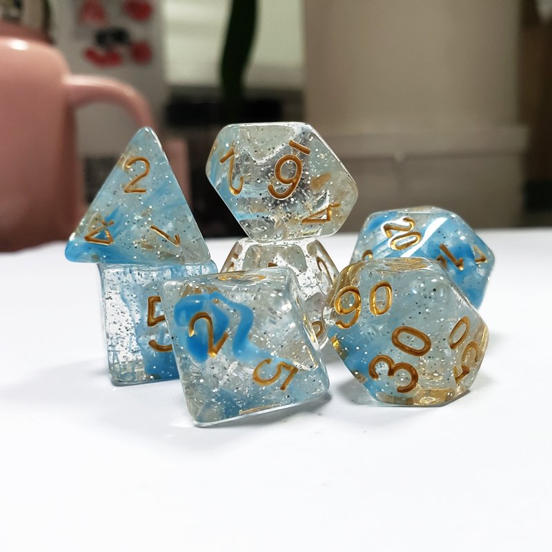 Customizable 16mm round Resin RPG Polyhedral Dungeons & Dragons D&D Glitter Dice Set with Colorful Logo