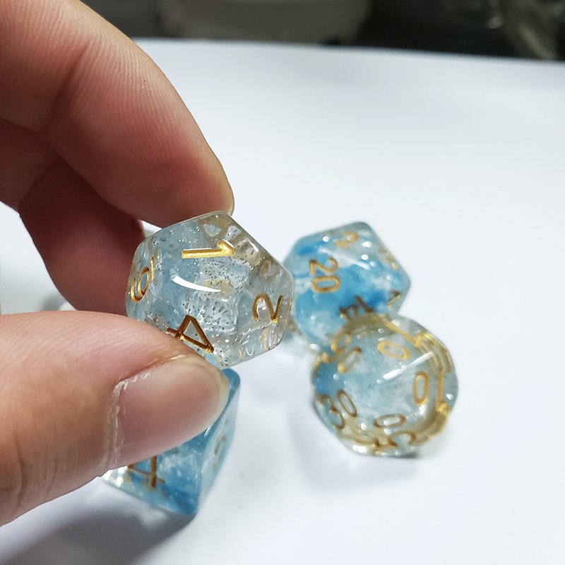 Customizable 16mm round Resin RPG Polyhedral Dungeons & Dragons D&D Glitter Dice Set with Colorful Logo